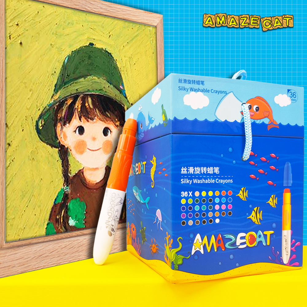 Children's Painting Rotating Crayon 12 Colors 24 Colors Water-Soluble Oil Painting Magic Marker Pen Colorful Square Box Set