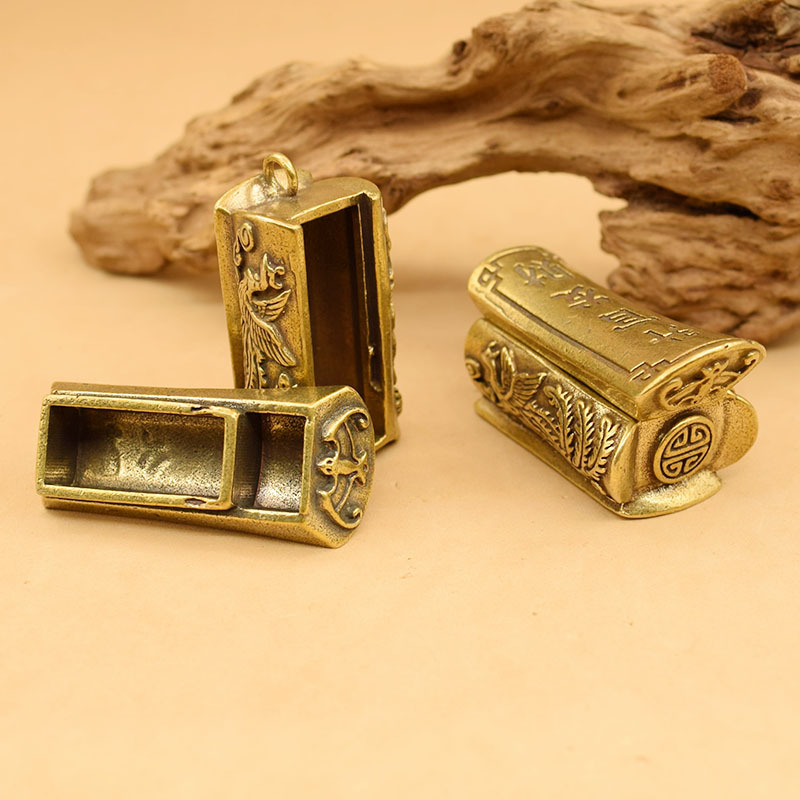 黄铜龙凤棺材创意钥匙扣挂件工艺品雕刻升官发财手把件可开盖批发