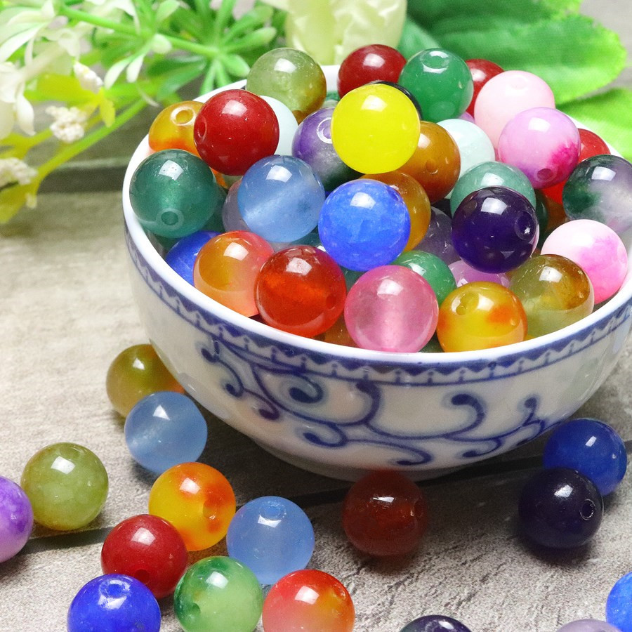 地摊货源云南七彩珠石英岩圆珠饰品配饰手串项链用多色多规格批发