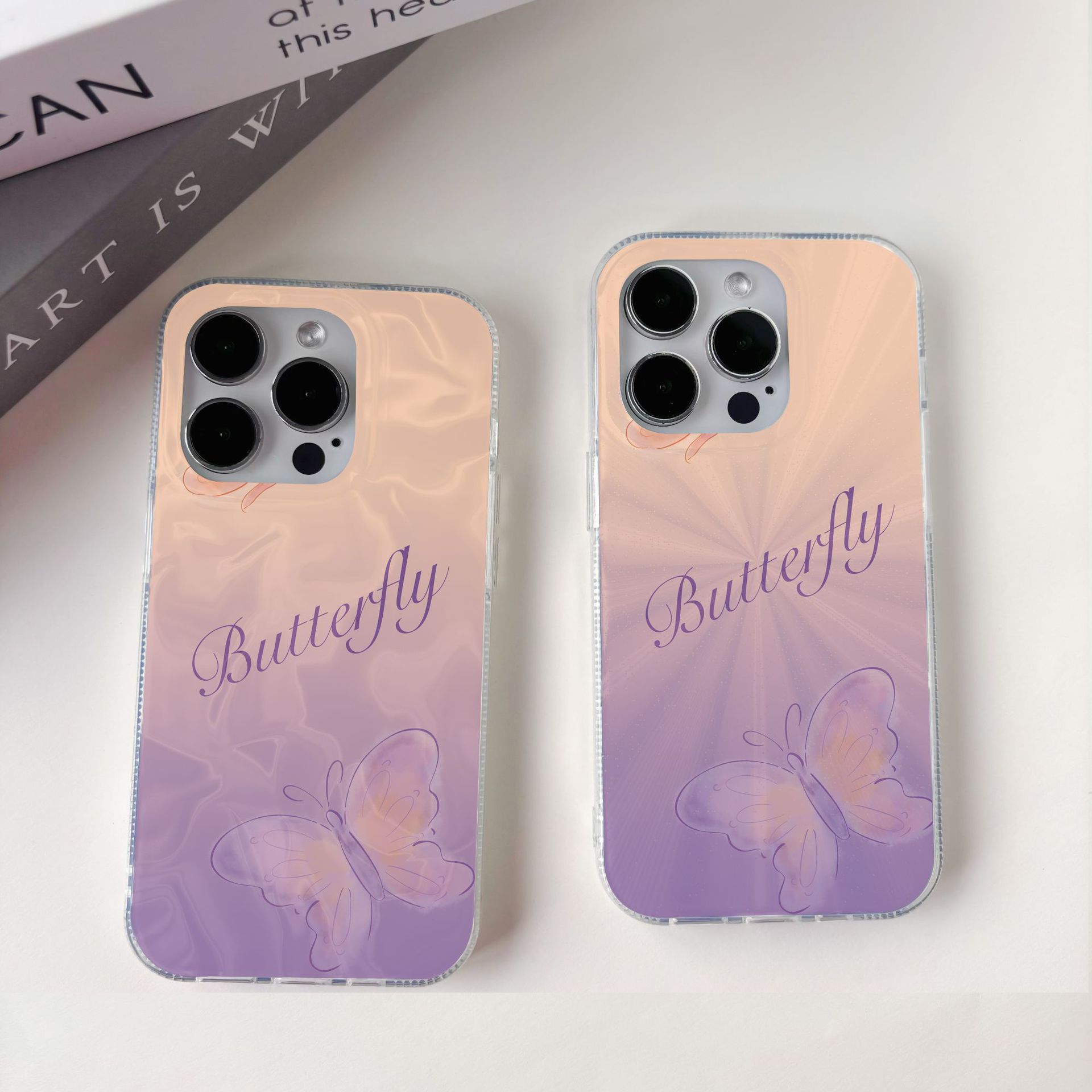 羽纱imd英文蝴蝶适用苹果15promax手机壳iphone14女11渐变13新12