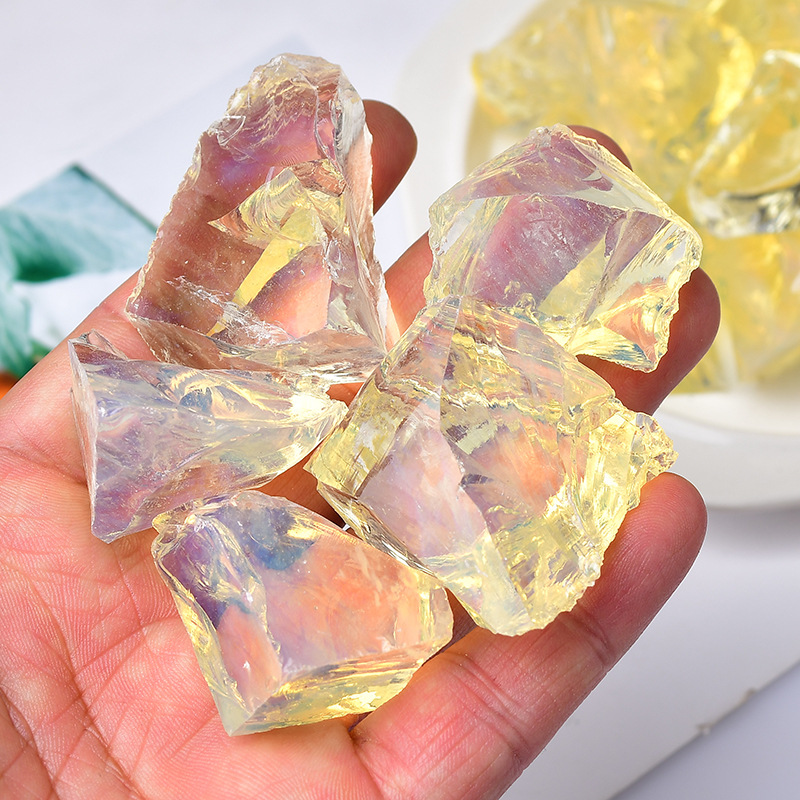 黄水晶原石 琉璃熔炼石 香薰扩香石鱼缸花盆摆饰水晶碎石厂家批发