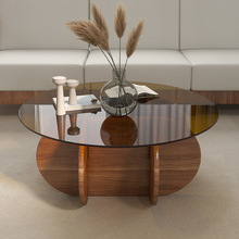 侘寂风茶几简约小户型客厅实木家用创意轻奢钢化玻璃沙发边圆桌子