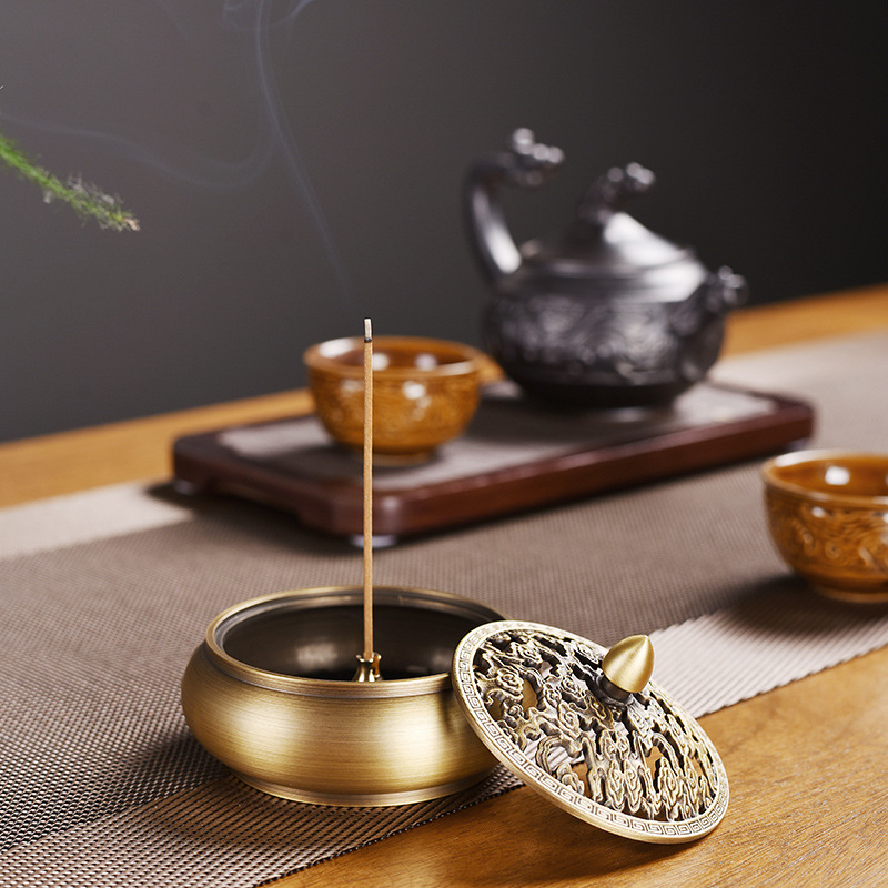 香炉黄铜家用室内沉香香薰炉檀香盘香炉香道茶道仿古供佛熏香摆件