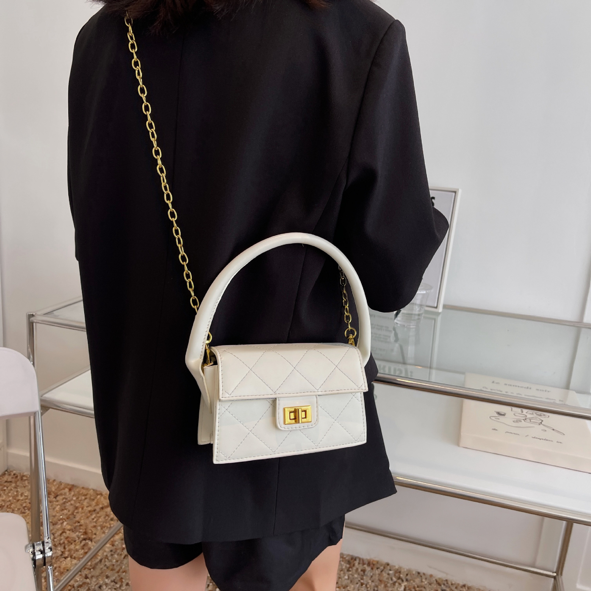 2022新款菱格小香风手提单肩小挎包链条个性百搭女士可爱小女生包