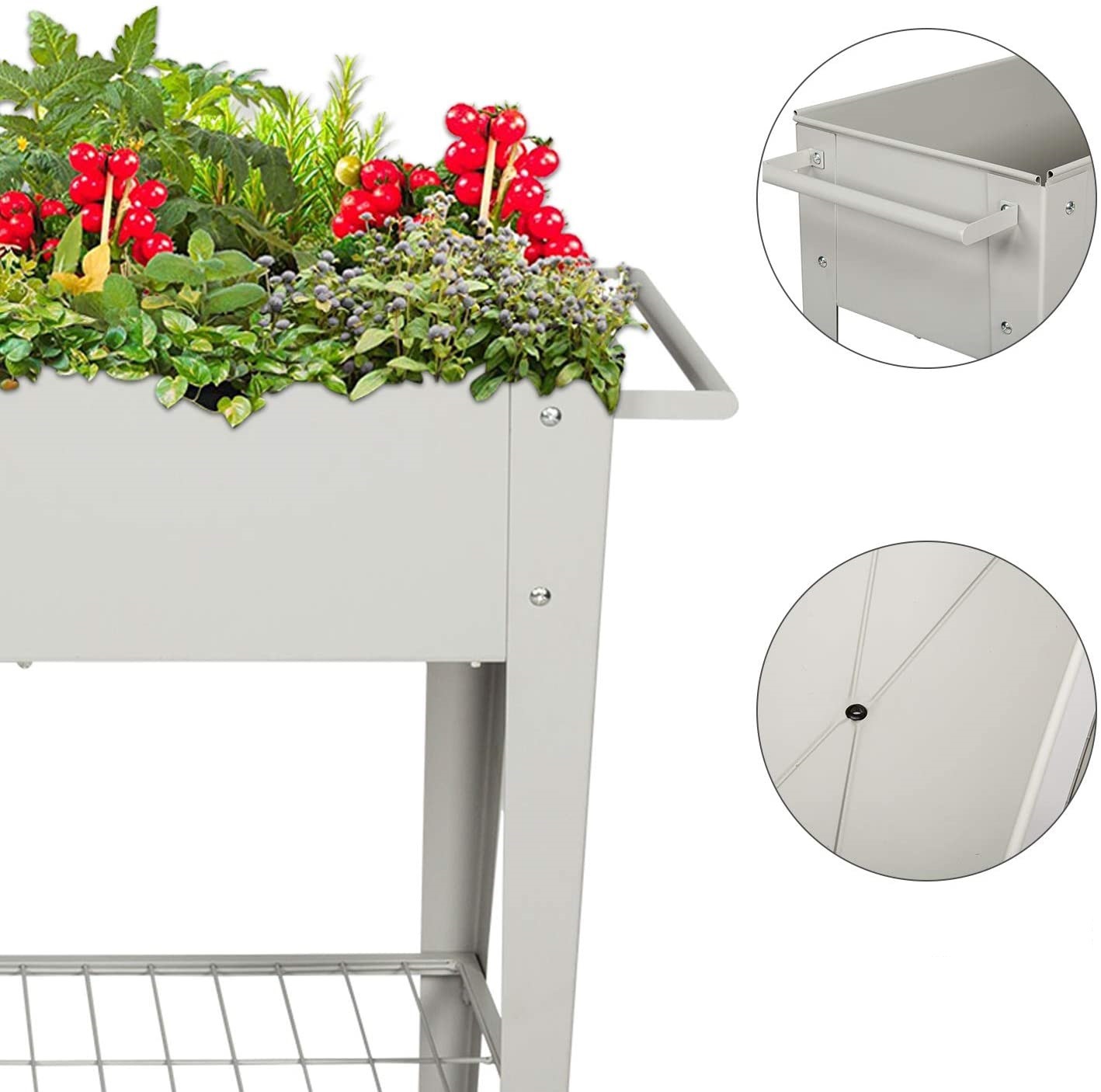 跨境专供 落地可移动铁艺铁皮种植花箱 阳台庭院移动便携花床花架