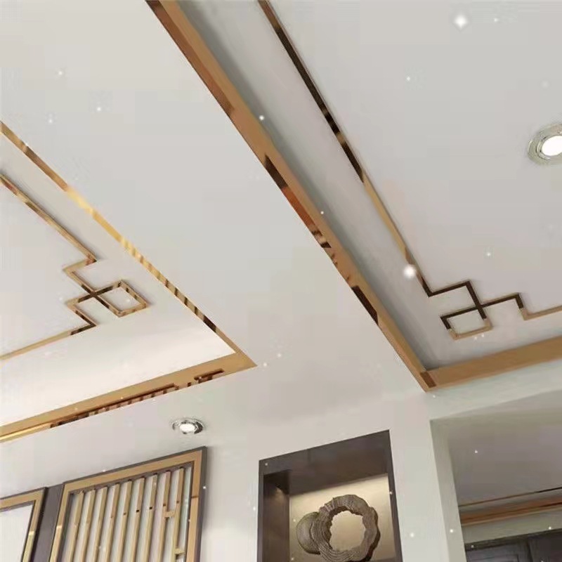 不锈钢角花装饰新中式吊顶客厅背景墙金属造型装饰转角线客厅吊顶