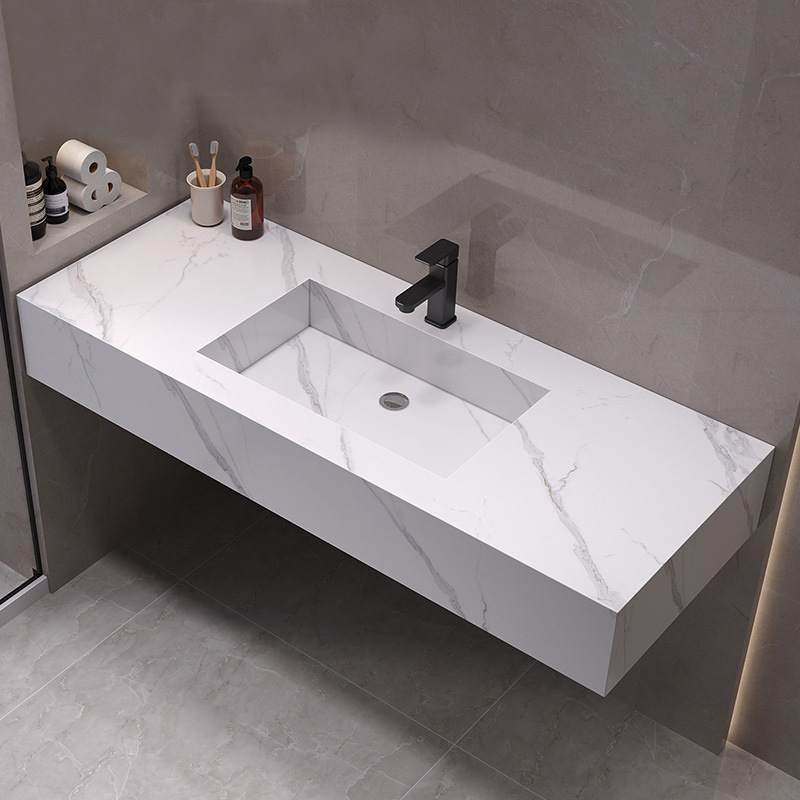 岩板一体浴室柜台面半嵌入式单盆陶瓷柜盆池卫生间洗脸洗手台下盆