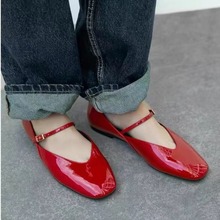 ZA2024女鞋漆皮玛丽珍式平底芭蕾鞋女2024年新品时尚圆头红色单鞋