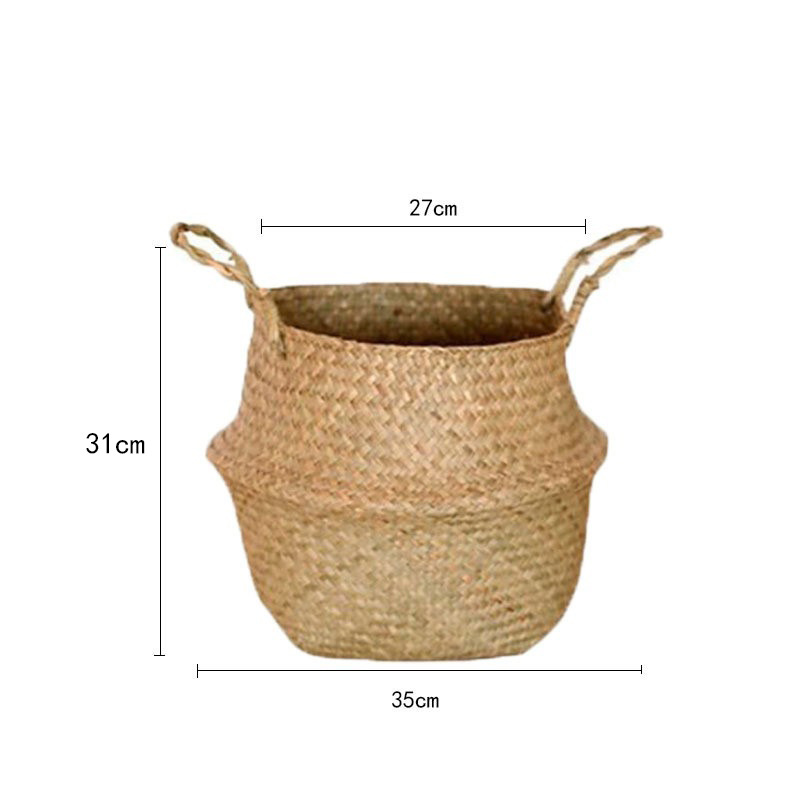 Nordic Flower Basket Portable Knitted Basket Flower Pot Straw Woven Bamboo Plant Straw Woven Floor Folding Straw Bag Basket Woven