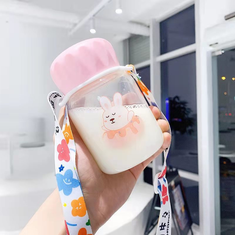 Ws Korean Style Cute Chubby Toot Cartoon Glass Cup Ins Girl Portable Mini and Simple Fresh