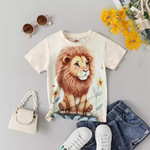 女童3D狮子图案短袖T恤