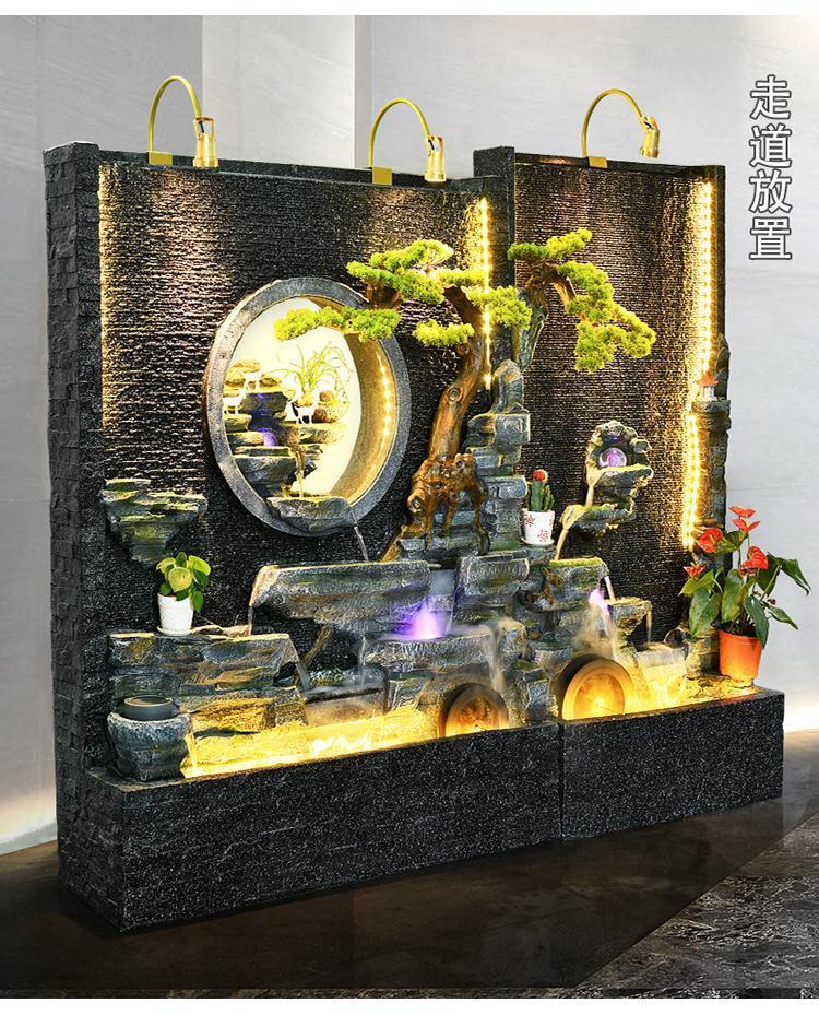 大型落地水幕墙假山流水喷泉水景客厅招财风水轮高山流水庭院摆件
