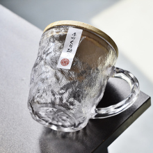 日式冰川纹玻璃水杯子带盖把手女生家用ins风高颜值饮料啤酒盛易