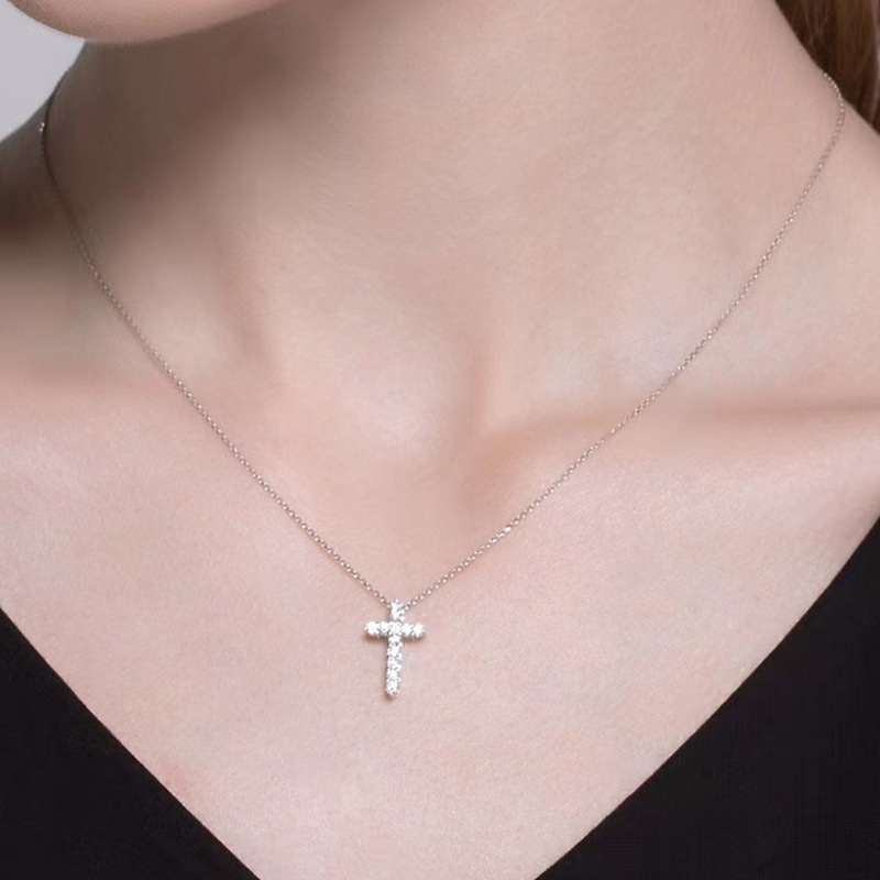 Real Gold Plating Temperament Clavicle Chain Female Cross-Border Wish Amazon Hot Sale European and American Cross Necklace Zircon Necklace