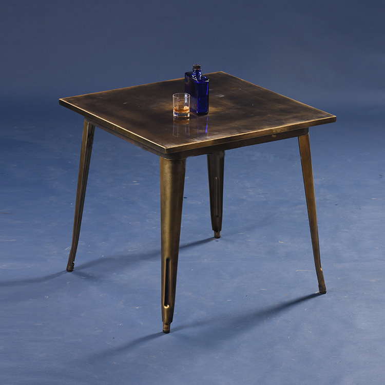 中式复古古铜色餐桌椅 成套金属茶餐厅桌椅 面馆餐厅餐桌椅组合