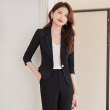 黑色小西装套装女春季高级感韩版修身休闲职业小个子短款西服外套