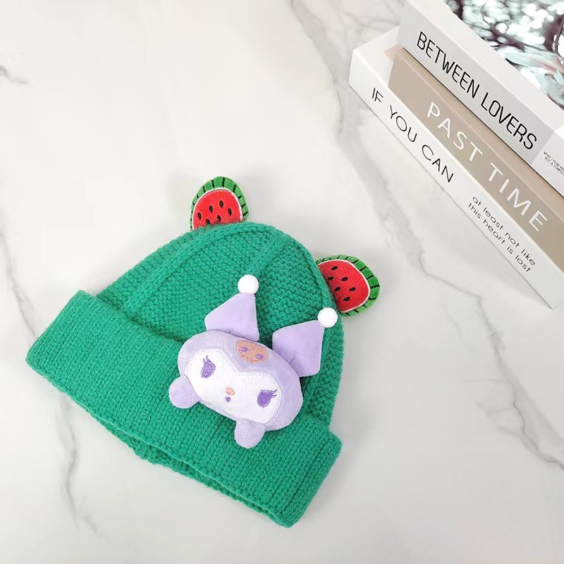 Baby Autumn and Winter Hat Warm Thickened Woolen Cap Boys and Girls Knitted Korean Cute Cartoon Sleeve Cap