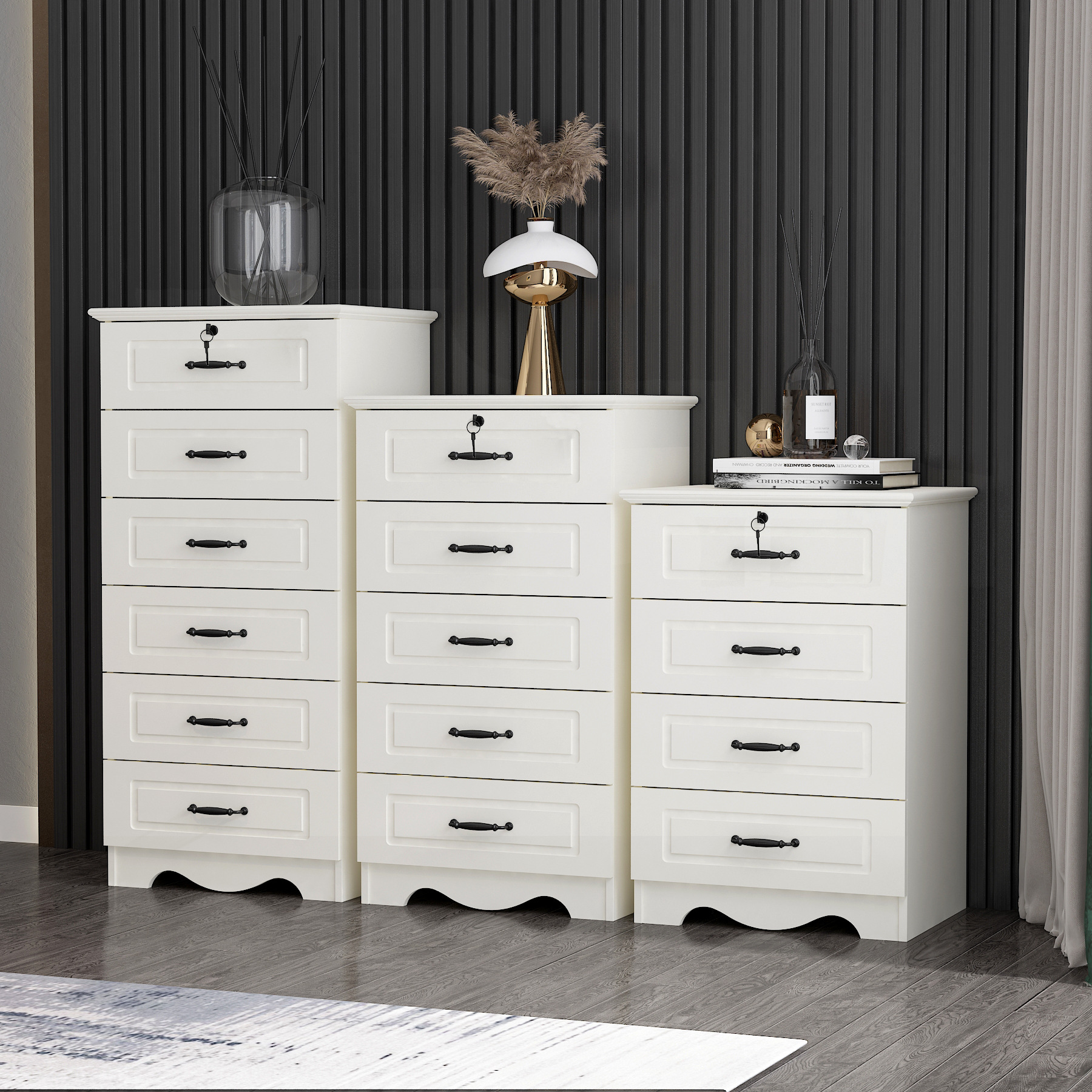 斗柜白色烤漆床头柜卧室储物柜简约现代五斗柜轻奢抽屉柜收纳柜子