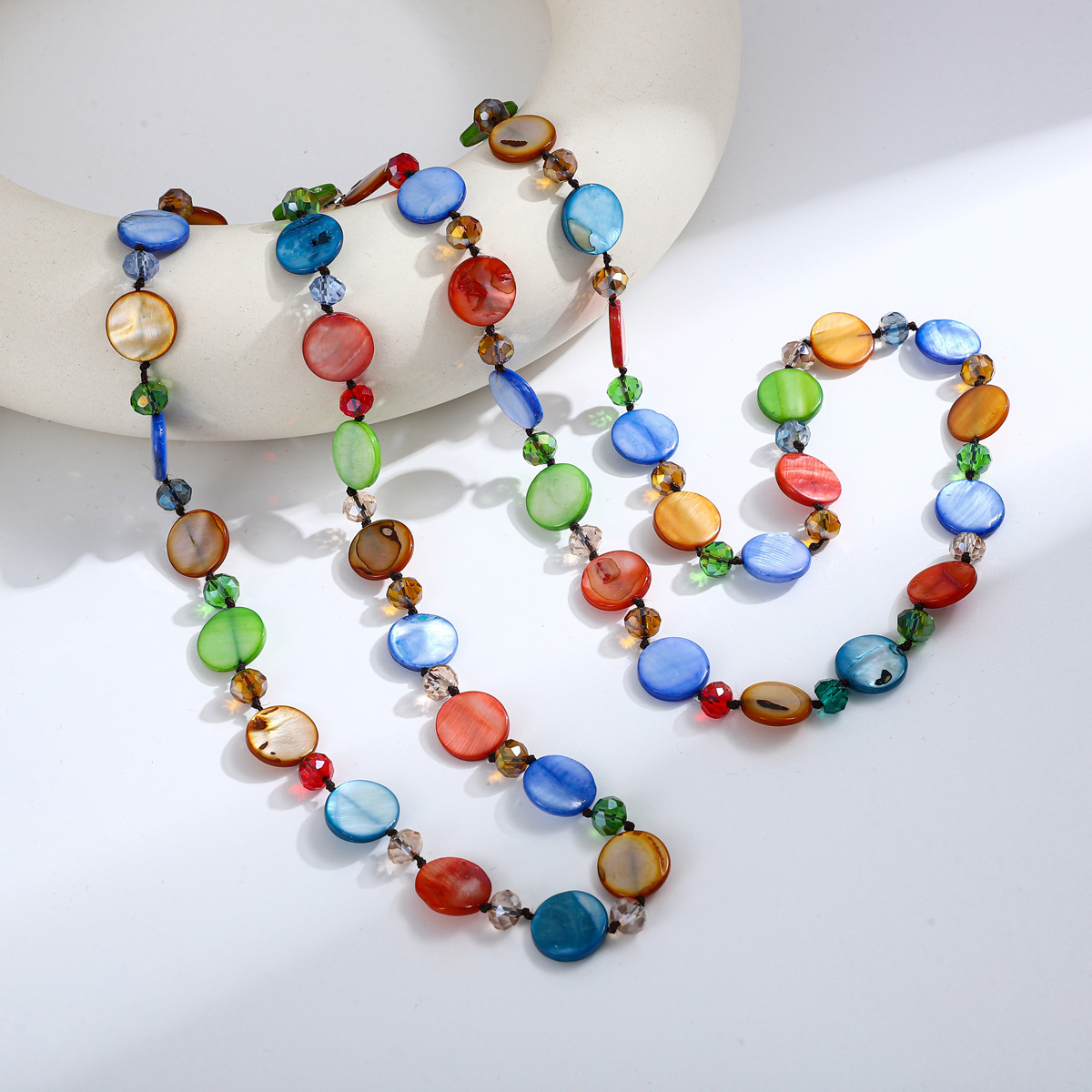 欧美夸张彩色贝壳串珠毛衣链女小众波西米亚民族风长项链外贸配饰