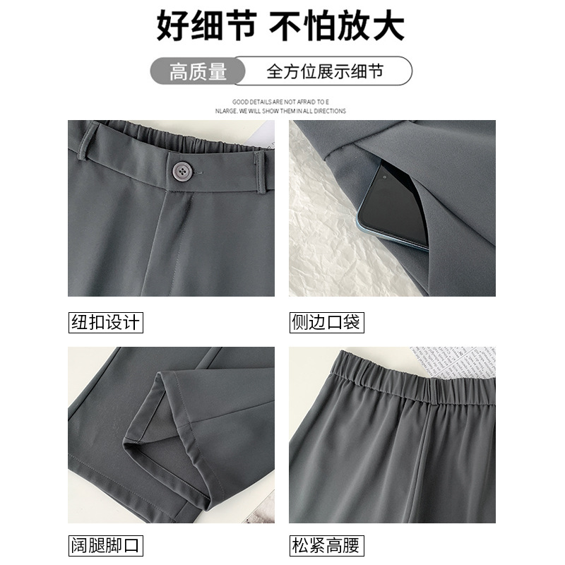 Gray Wide-Leg Suit Pants Korean Style Pants for Women Spring and Autumn 2023 New High Waist Straight Pants Draping Mop