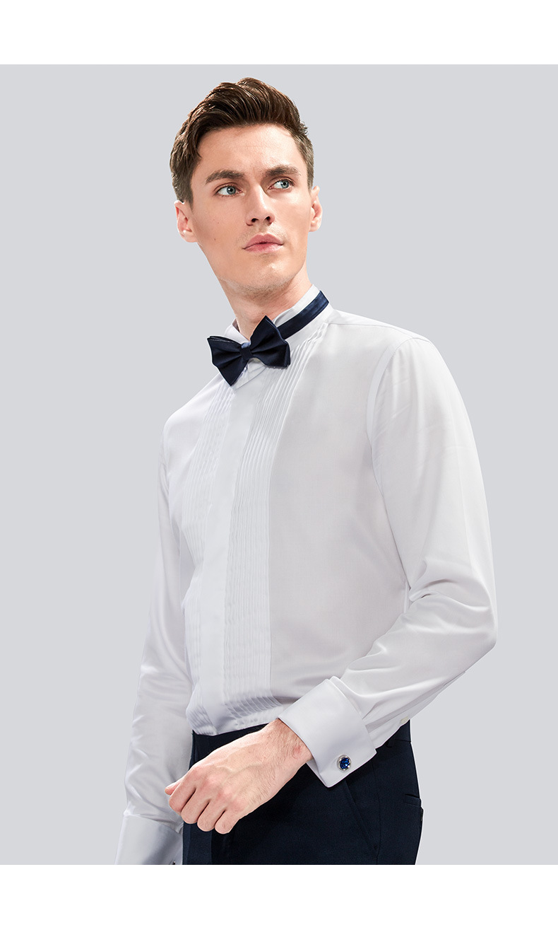 法式衬衫男袖扣礼服领衬衣婚礼宴会纯棉白衬衫新郎结婚衬衫男