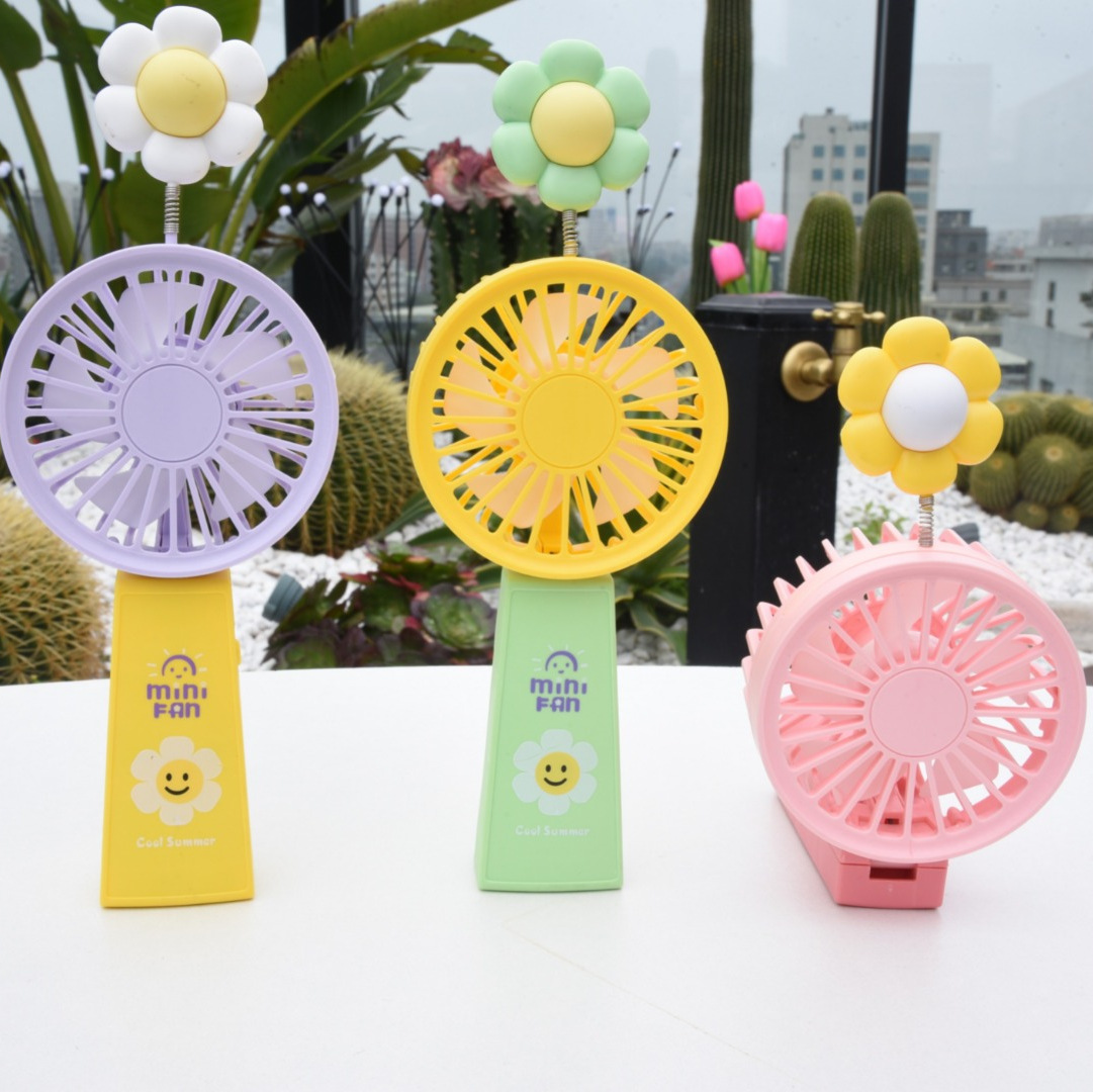 2023 New Foldable Handheld Shake SUNFLOWER Little Fan Rechargeable with Light Student Desktop Electric Fan