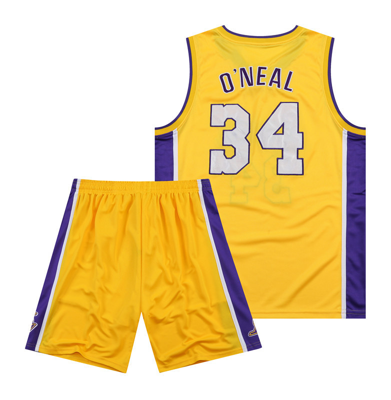 湖人队奥尼尔34号刺绣球衣黄色紫色白色黑色篮球服运动套装男