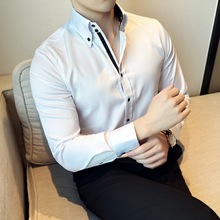 英伦风个性衬衫男长袖休闲商务高级感正装韩版修身时尚帅气白衬衣