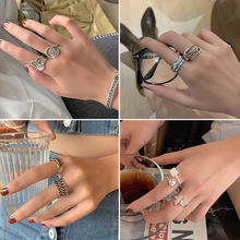 韩版复古不规则个性戒指女925银ins小众气质学生简约开口食指环