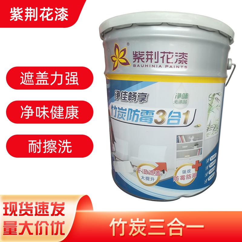 紫荆花漆 净佳畅享竹炭3合1防霉墙面漆亮光漆 白色家用内墙乳胶漆