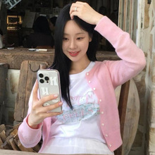 The韩国小众barnnet八奶冰淇淋色羊毛针织小开衫短款毛衣外套女秋