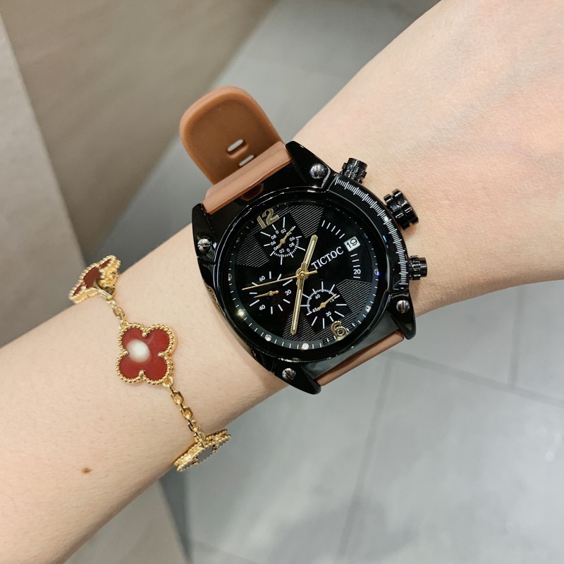 新款tictoc手表女大表盘欧美风胶带复古时尚气质高端百搭石英腕表