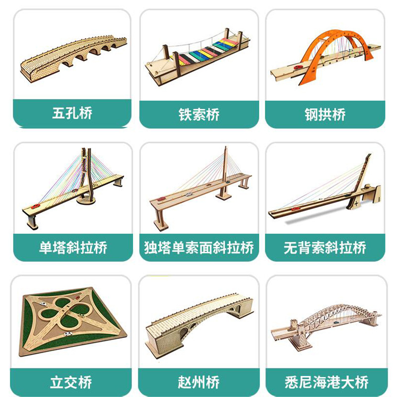 儿童diy桥梁模型玩具手工小学生科技小制作拱桥斜拉桥材料小发明