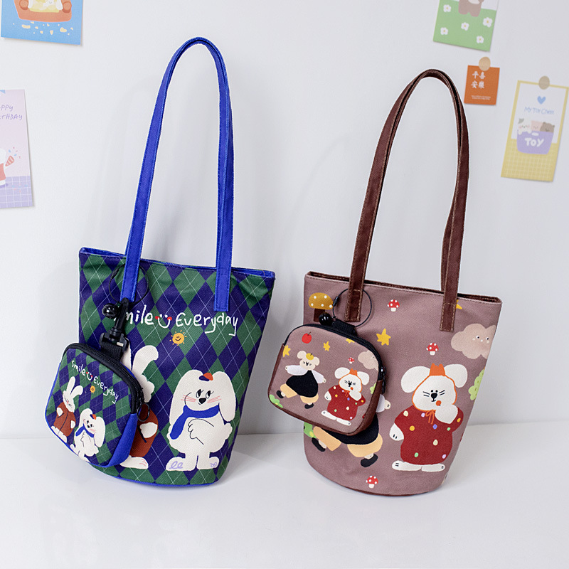 2024 Spring New Bucket Bag Women's Shoulder Underarm Bag Cartoon Korean Cute Portable Women's Cloth Bag Factory Wholesale