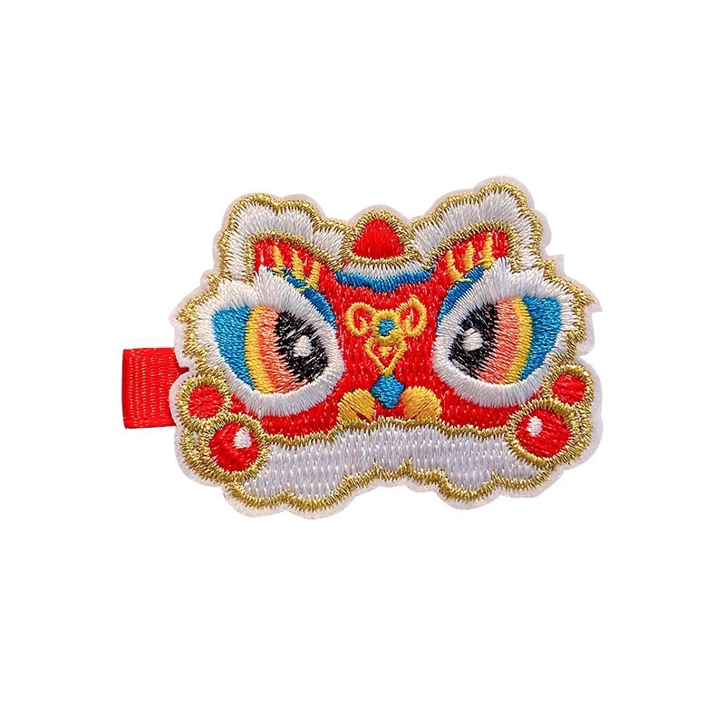 Chinese Style Girls Headdress Plush Embroidery Children's New Year Lion Barrettes Baby Hair Accessories New Year Greeting Hairpin Female