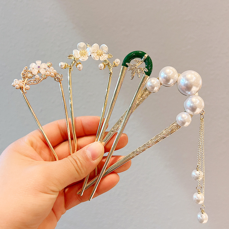 retro elegant pearl u-shaped hair pin internet celebrity back head bun hair band hairpin hair clip headdress lot