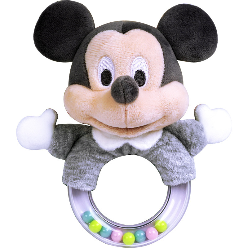 迪士尼安抚胶圈手摇铃 婴幼儿毛绒卡通可爱哄睡玩偶 米奇hwdsn073