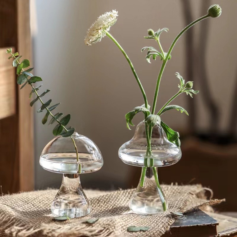 creative decoration glass crafts cute mushroom glass small vase hydroponic flower pot home decoration