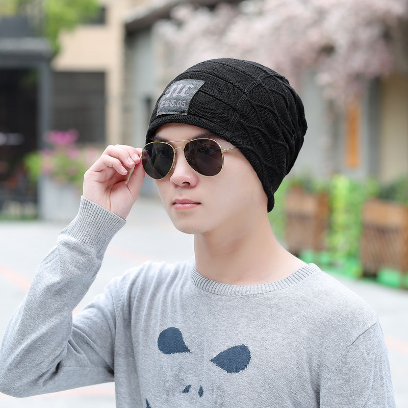 nc韩版帽子潮秋冬天双层加绒加厚男士毛线帽针织帽街舞套头帽批发