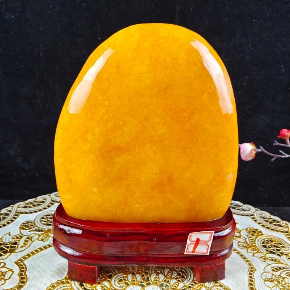黄色圆润石头黄玉原石摆件黄龙玉黄色风水石玄关镇宅奇石家居礼品