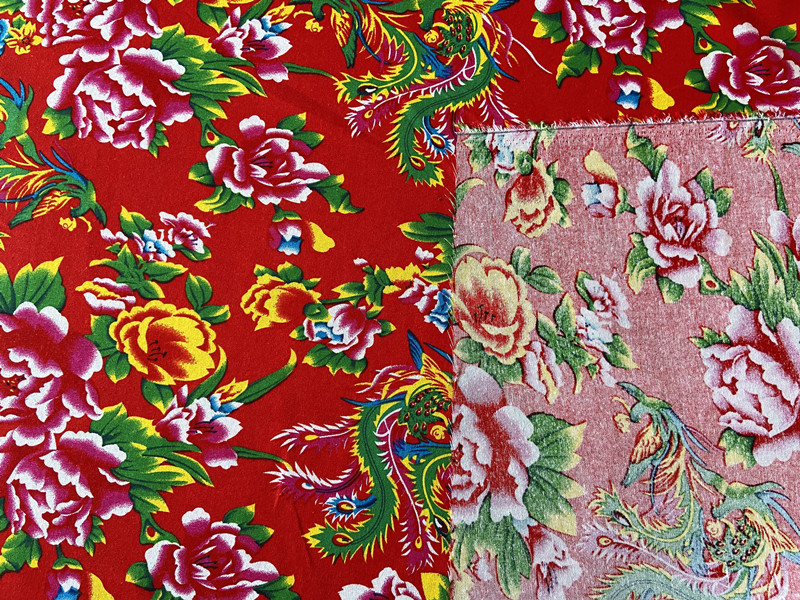 民族风大红花布 凤凰戏牡丹东北大花布 旗袍连衣裙棉麻印花布料
