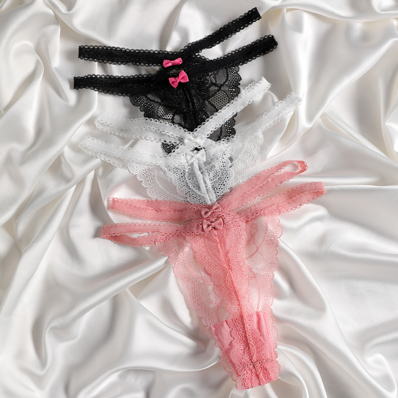 外贸蕾丝性感双细带一根绳丁字裤情趣t字薄款低腰透视风骚内裤女