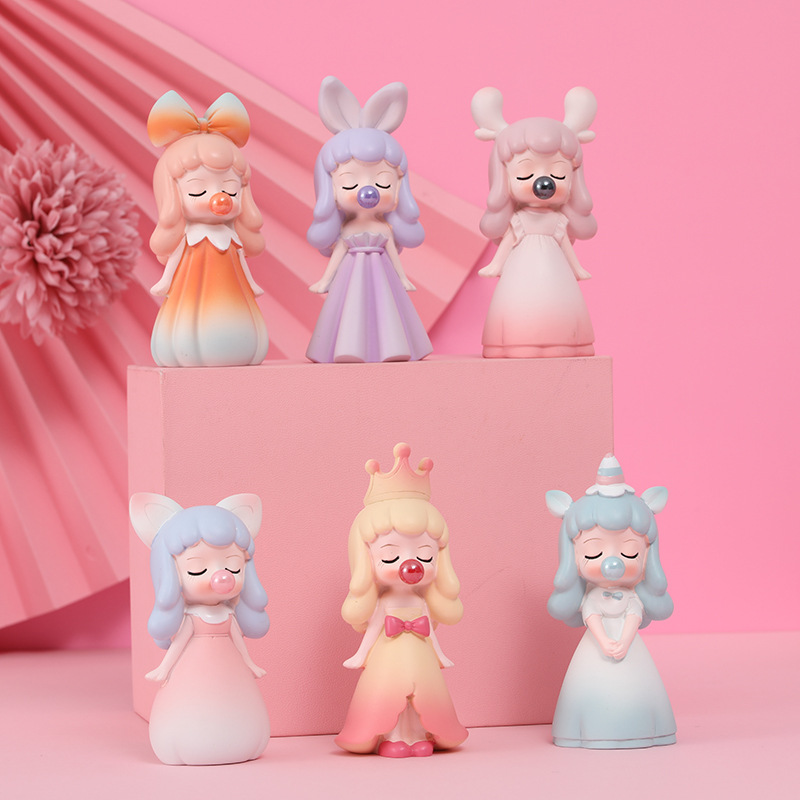 可爱童话风少女吹泡泡女孩盲盒摆件树脂工艺品送生日礼物装饰摆件