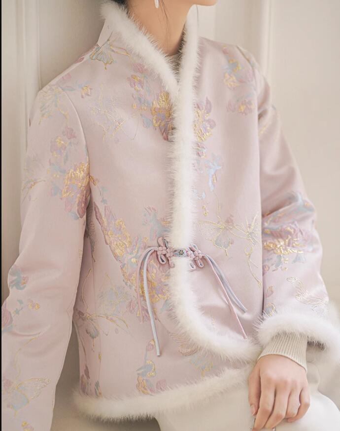 初蝉唐装中国风小棉袄汉服女冬季新款保暖夹棉服交领短款外套上衣