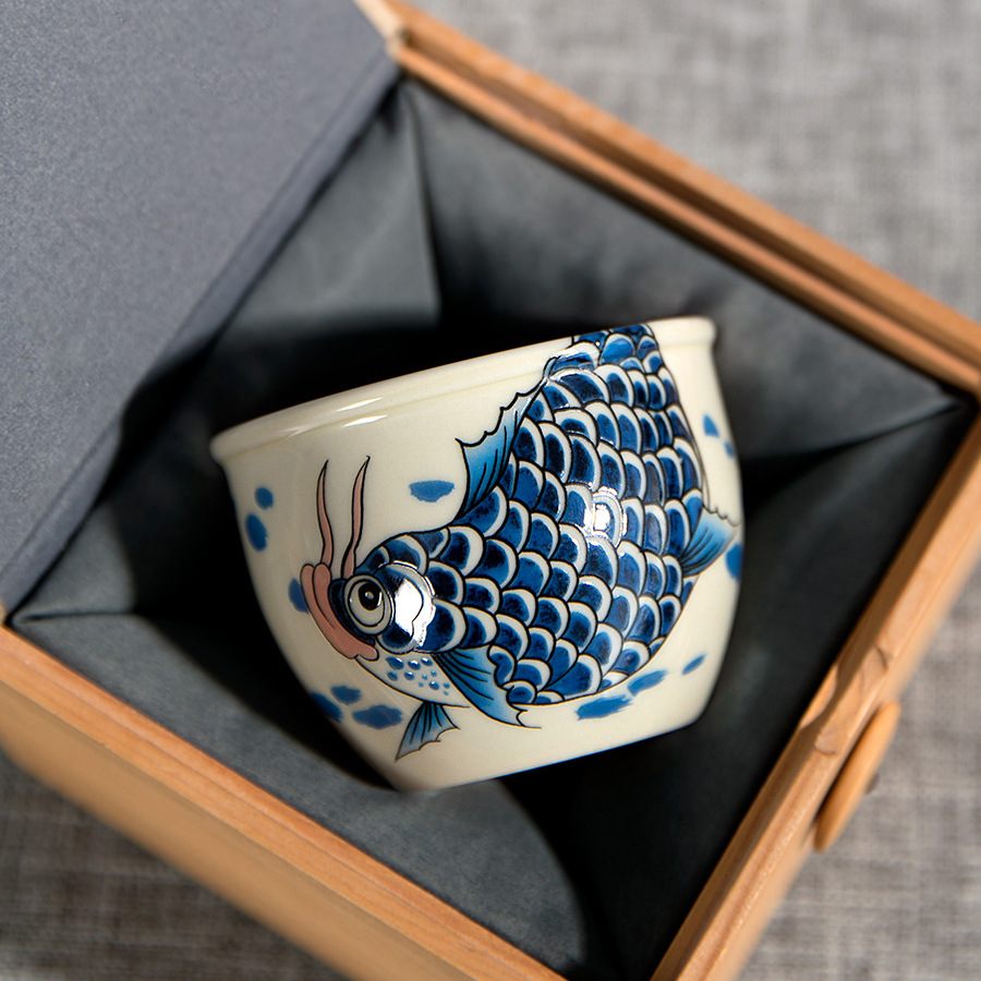 jingdezhen kung fu tea cup master cup men‘s personal special female tea set tea tasting cup japanese carp single cup ceramic
