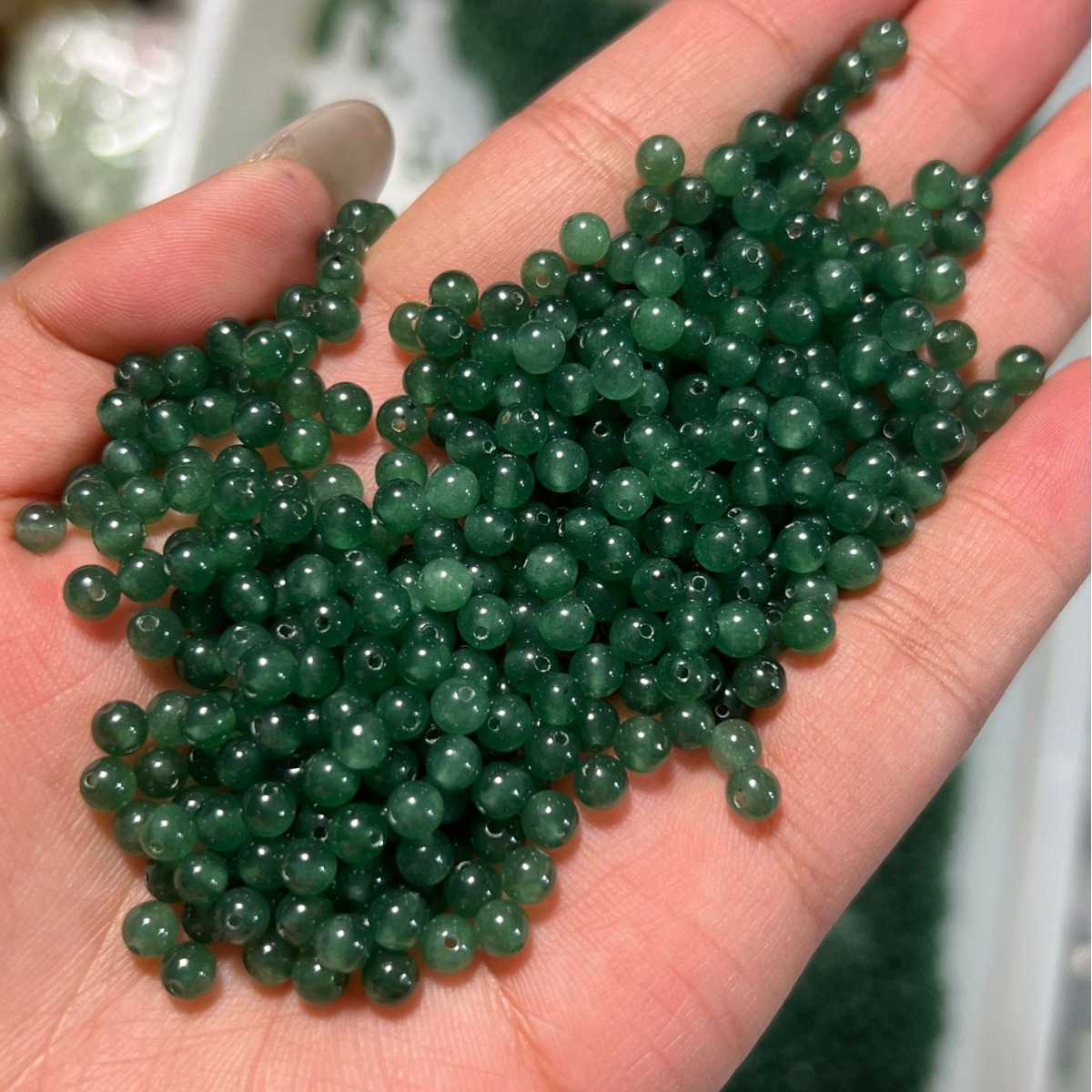 高冰翡翠油青色玉髓圆珠批发diy玉石手链项链散珠4mm玉珠小米珠