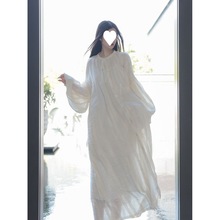 【令壹】新中式文艺长款宽松气质圆领森女系灯笼袖2023春季连衣裙