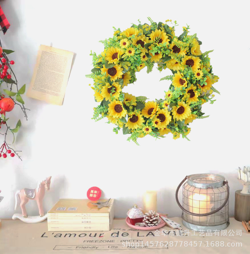 DSEN Cross-Border E-Commerce Amazon Spring SUNFLOWER Bee Festival Vine Ring Garland Home Decoration Factory Wholesale