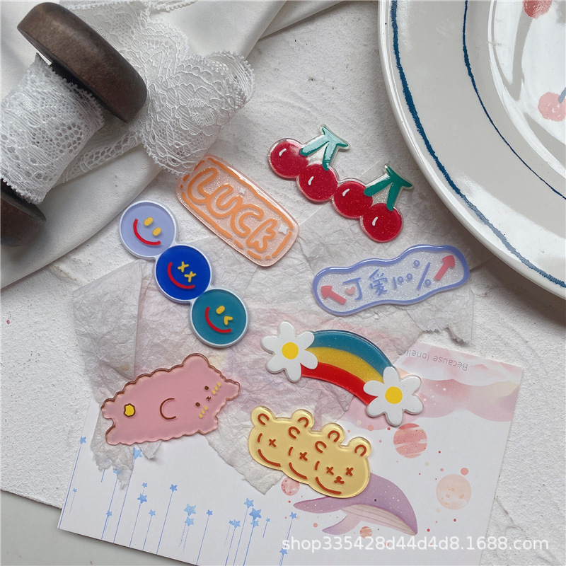 日韩卡通发夹配件彩虹网红卡通网红趣味材料熊diy手机壳发饰材料