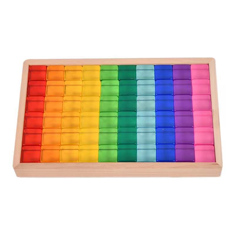 Gem Building Blocks Acrylic High Transparent Rainbow Crystal Cube Solid Wood Beech House Children's Toys